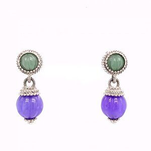 Judith Ripka Sterling Silver 925 Green Purple Jade Dangle Earrings